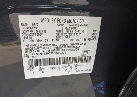 2021 Ford Edge Sel из США, поврежденный, VIN 2FMPK4J92MBA42425